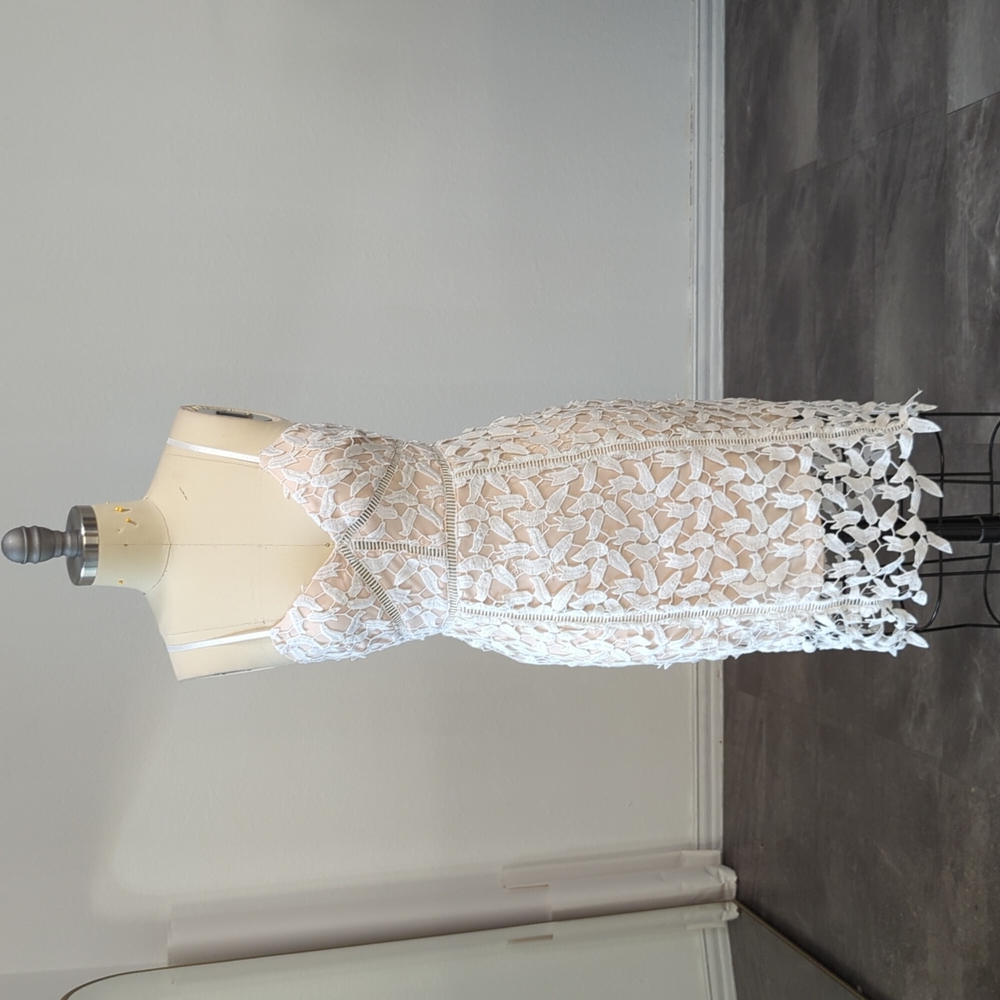 Women's Crochet V Neck Dress White Cream XS wedding summer bohemian romantic